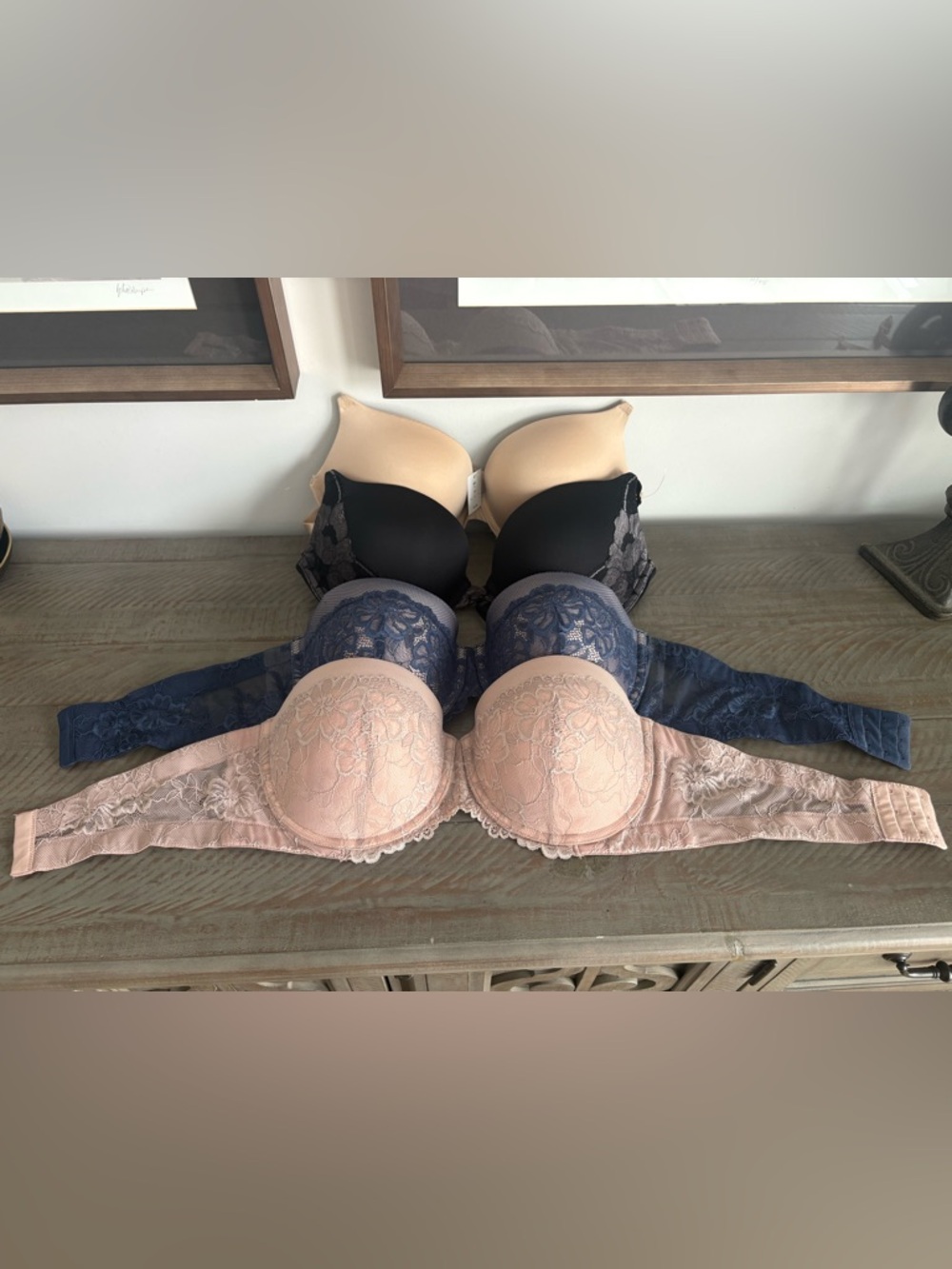Lot of Women’s Lace Push-Up Bra Set - Nude, Black & Navy (36/38 D)
